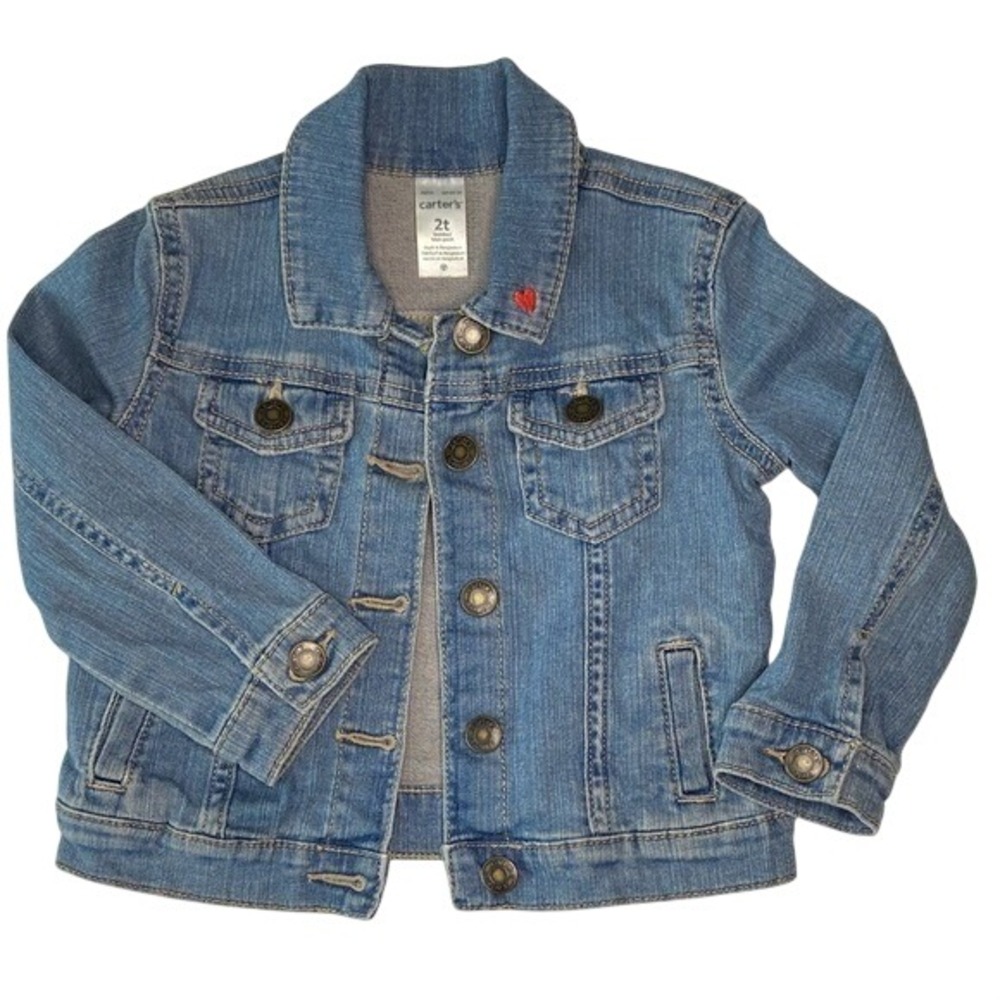 Carters Toddler Girls Blue Denim Jacket Red‎ Heart Detail Size 2T Medium Wash